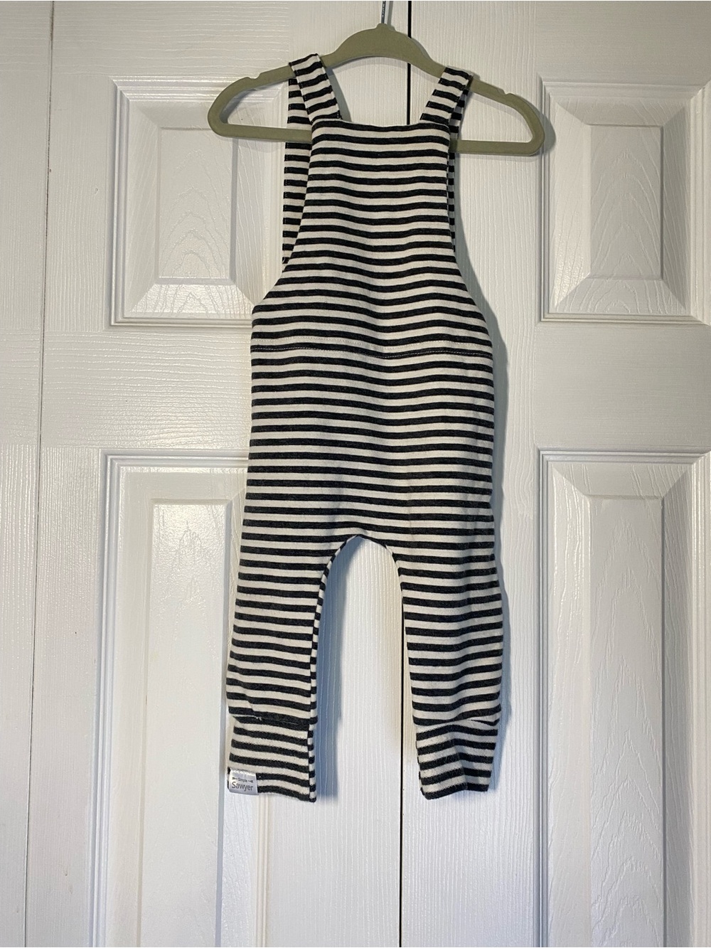 Simple Sawyer Striped Overalls Charcoal White Adjustable Unisex Baby 3-6 Months